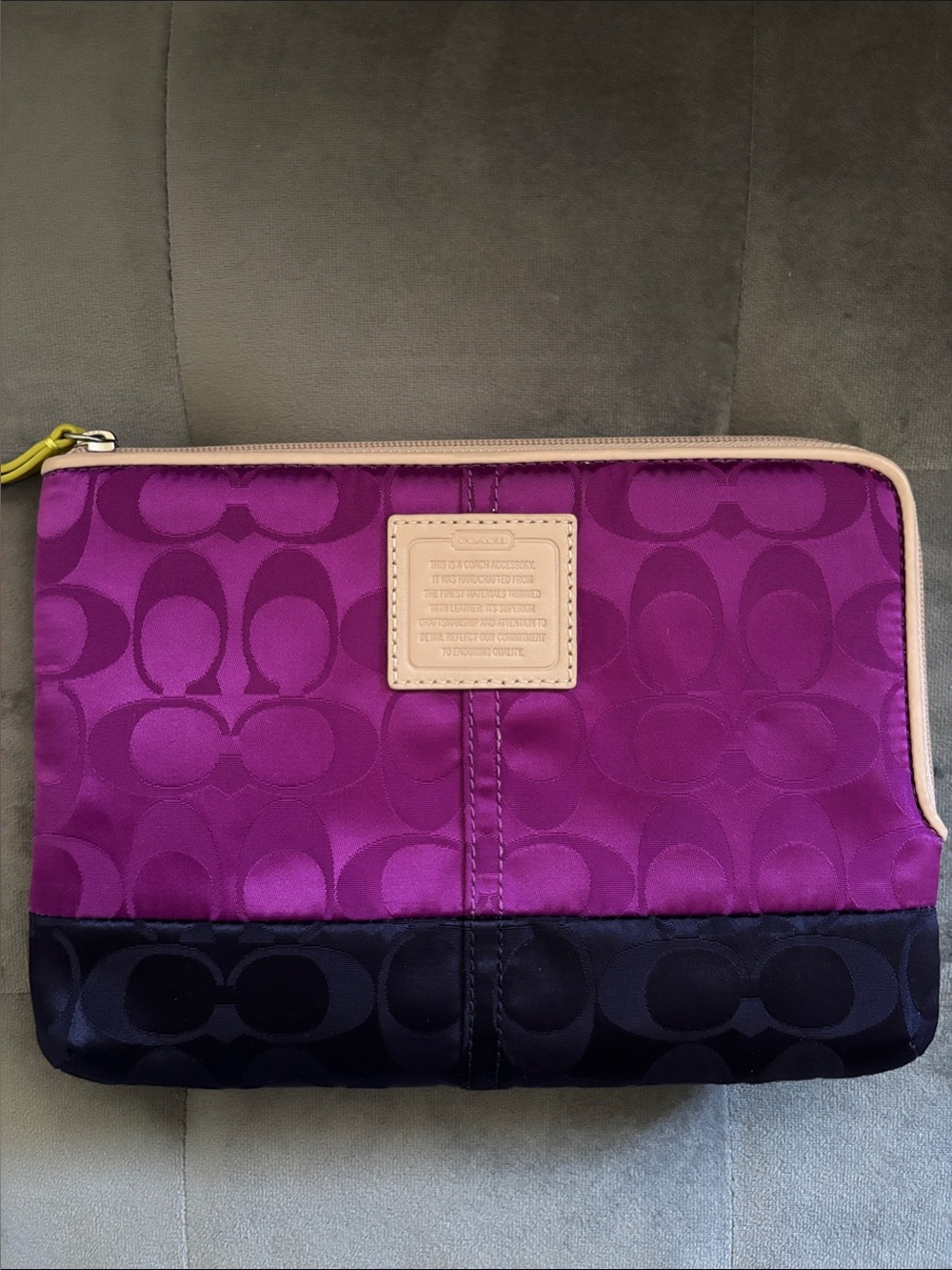 Coach Two-Tone Purple and Navy Satin Logo Zip Pouch